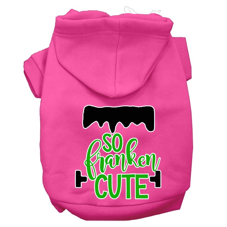 So Franken Cute Screen Print Dog Hoodie Bright Pink XS